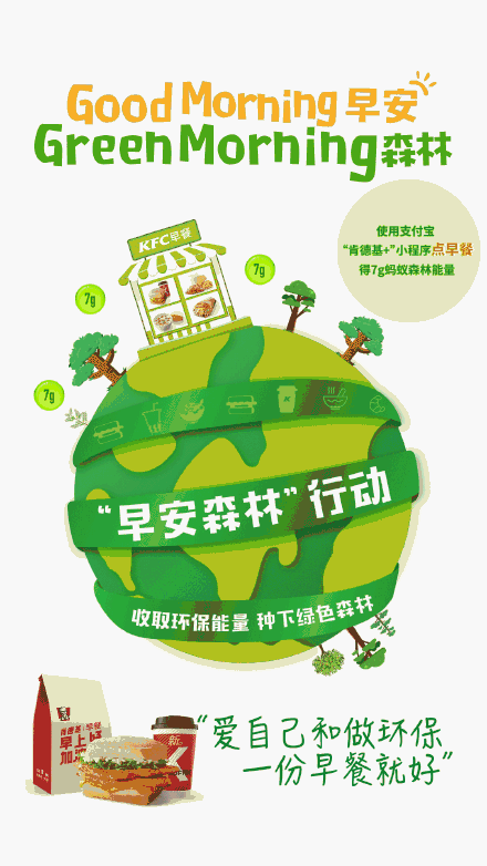 肯德基×支付寶螞蟻森林：吃早餐也可以收能量了！