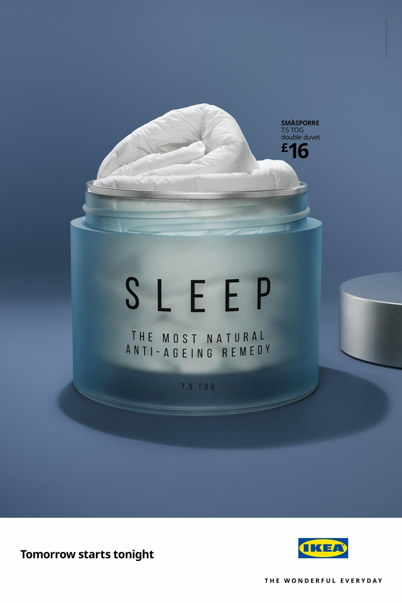 將睡眠床品制成抗衰老產(chǎn)品，宜家平面喊你今晚早點(diǎn)睡