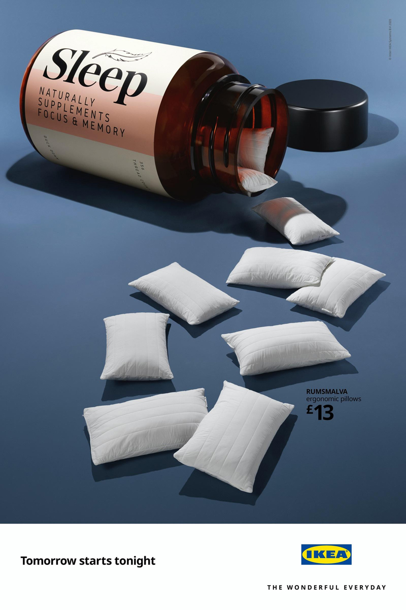 將睡眠床品制成抗衰老產(chǎn)品，宜家平面喊你今晚早點(diǎn)睡